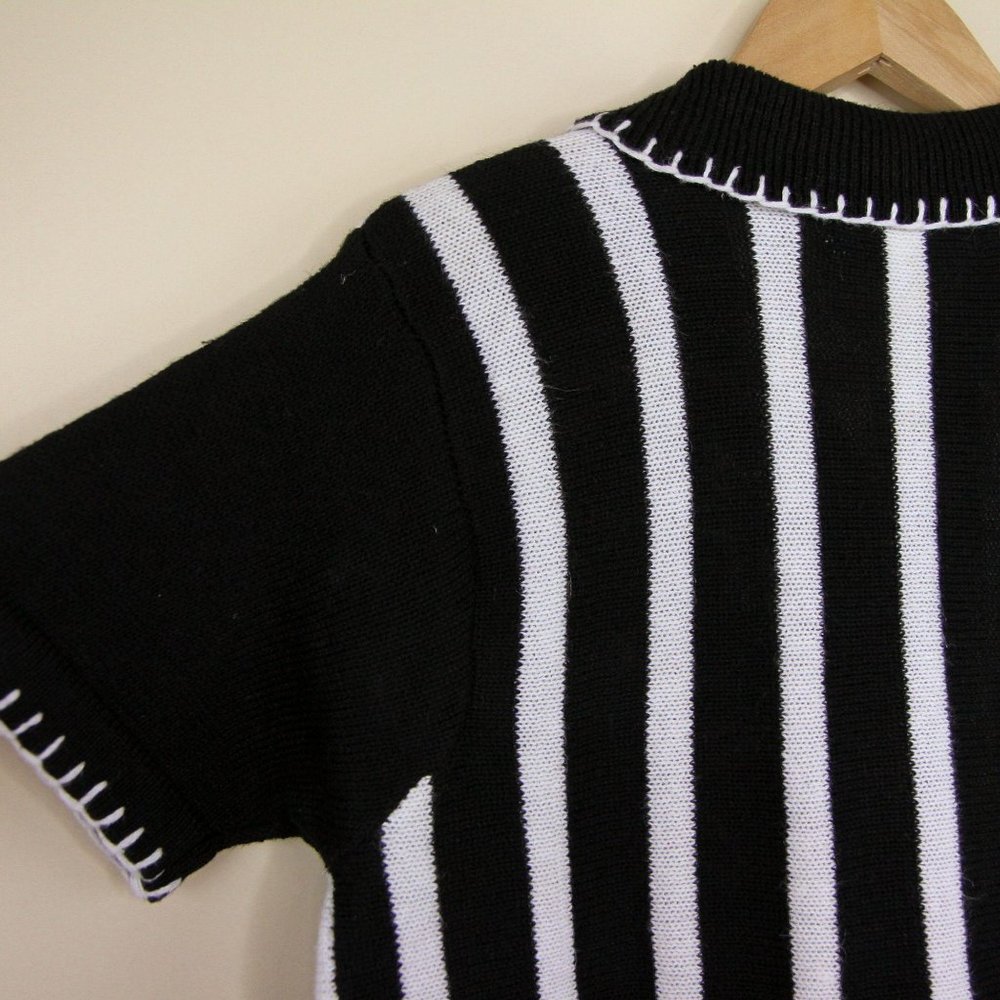 Vintage Button Knit Sweater Black White Stars Med - Picture 10 of 13